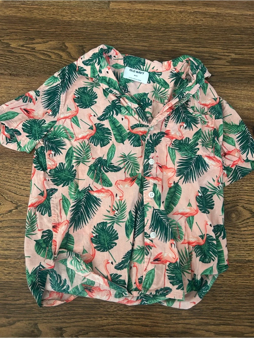 Old Navy Coral Pink Tropical Leaf Print Button-Up